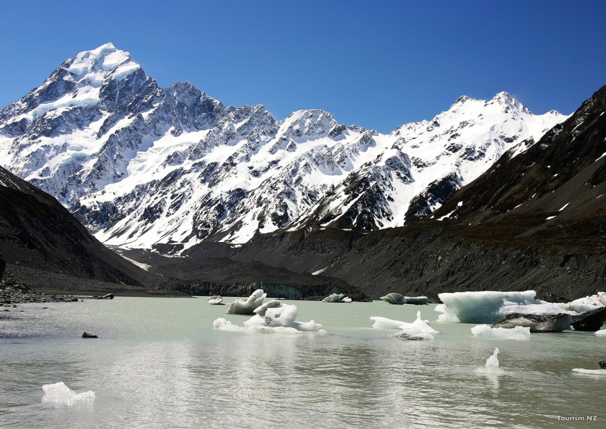 Hooker Valley Canterbury Fraser Gunn explore with Wanaka Southern Guides for tramping and hiking or ski'ing